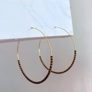 Autumn Striped Half Beaded Gold Hoop Earrings
